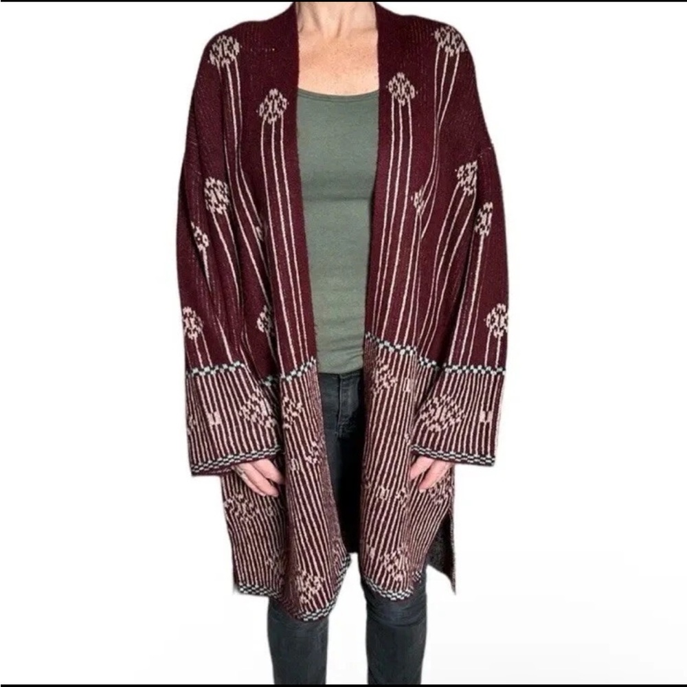BCBG MaxSport Burgundy sweater duster cardigan long L NWT